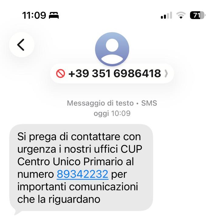Truffa via SMS - Fare attenzione!